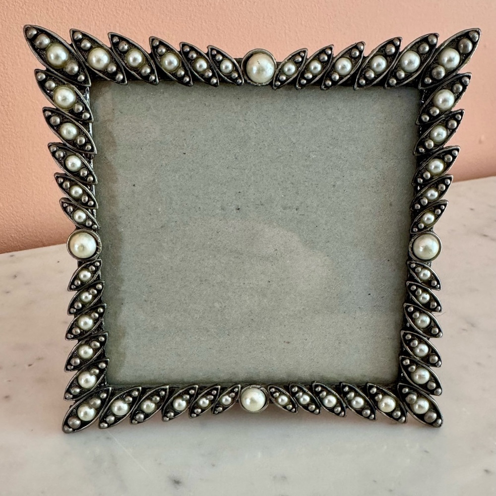 Vintage Antiqued Silver Frame with Pearl Accents